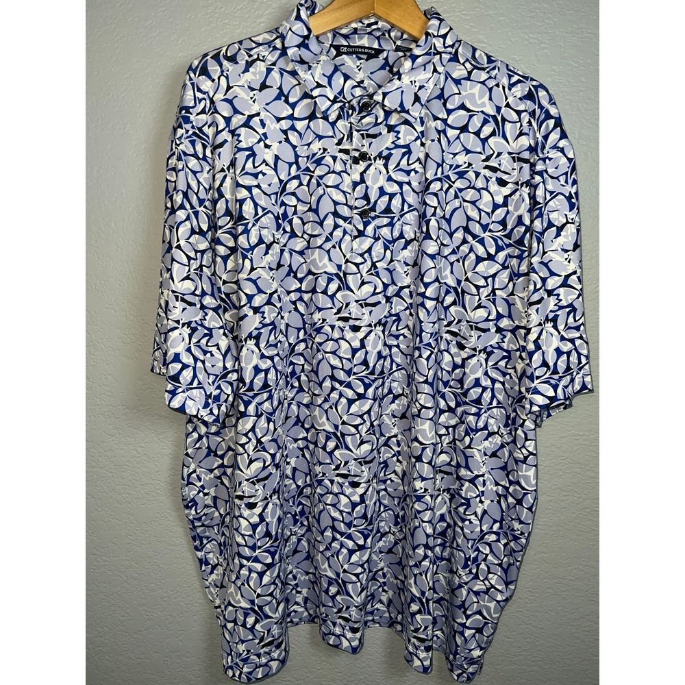 Cutter & Buck Golf Polo Mens XXL Blue Abstract Leaf Print Tapawingo National GC - Picture 5 of 13